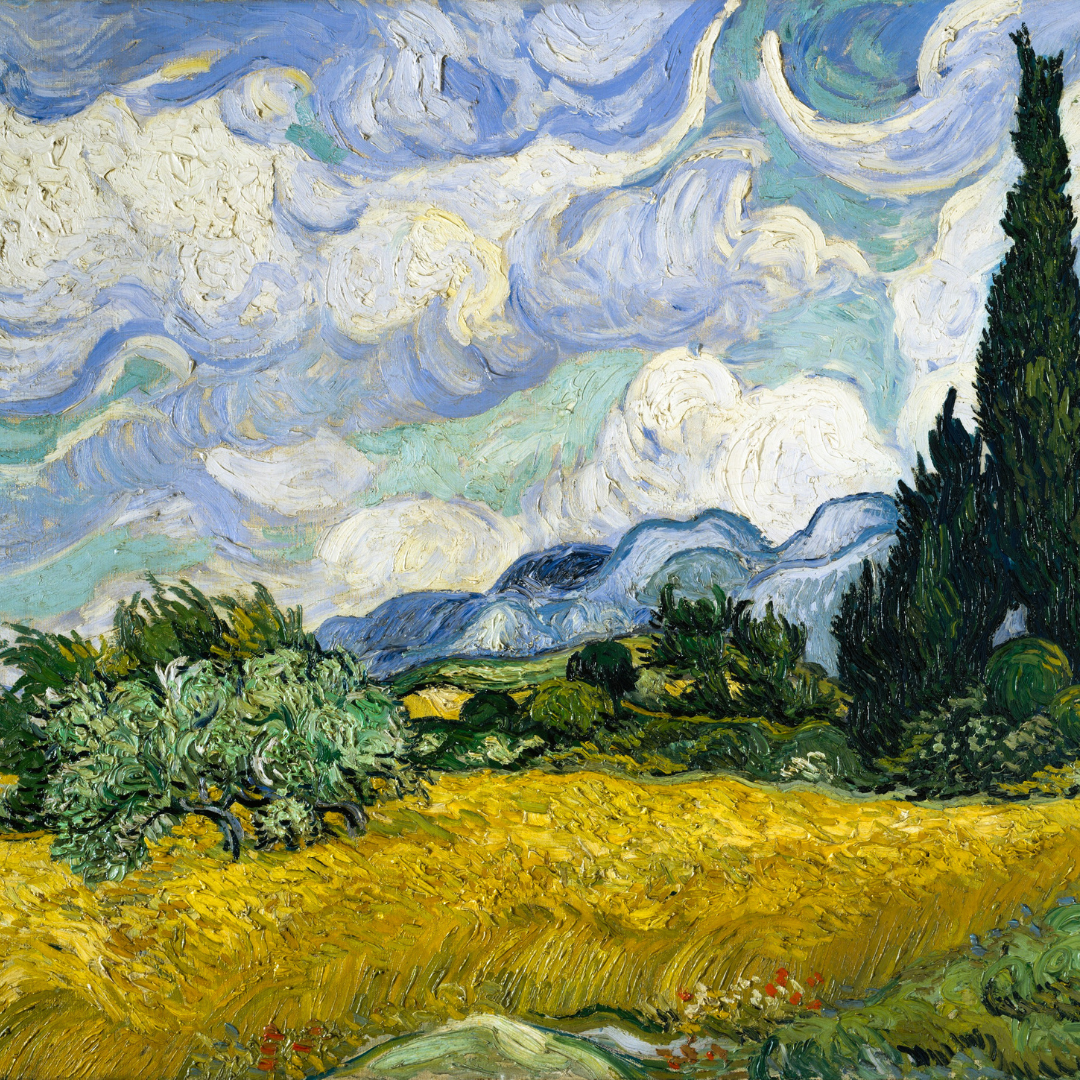 painting by Vincent van Gogh - Wheatfield with cypresses 1889